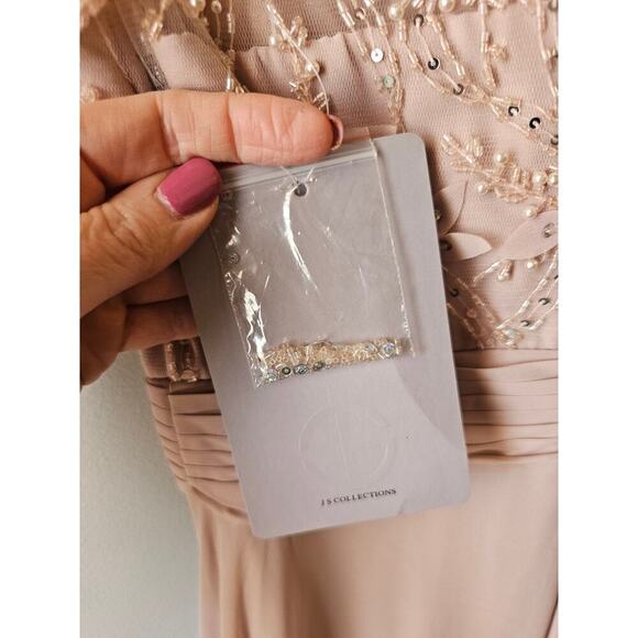 NEW JS COLLECTIONS Embellished Mesh & Chiffon GOWN SIZE 6 $388 BLUSH NORDSTROM - Picture 8 of 11